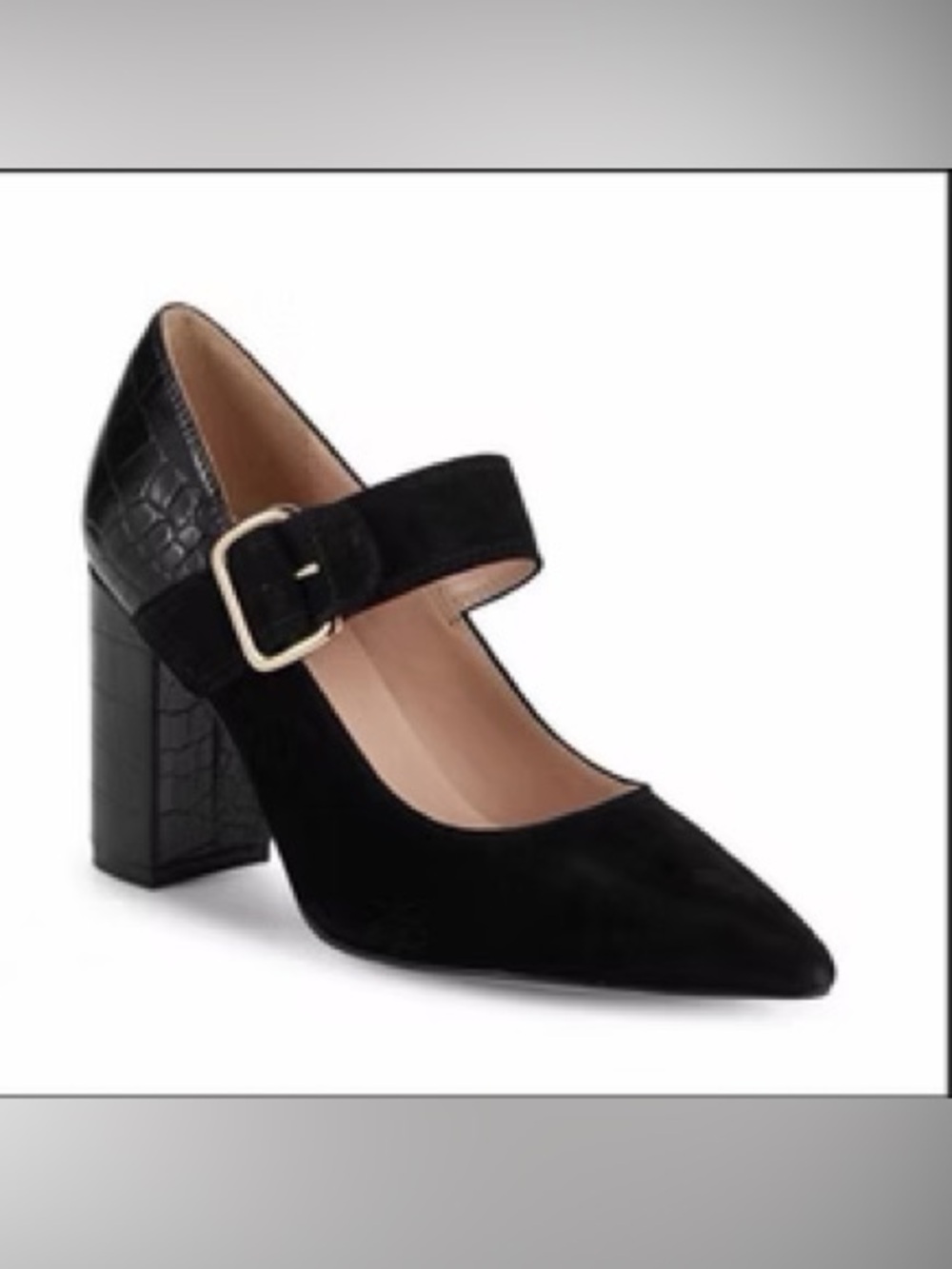 Tommy Hilfiger Black Suede Mary Jane Block Heel Croc Back Gold Sz 7.5